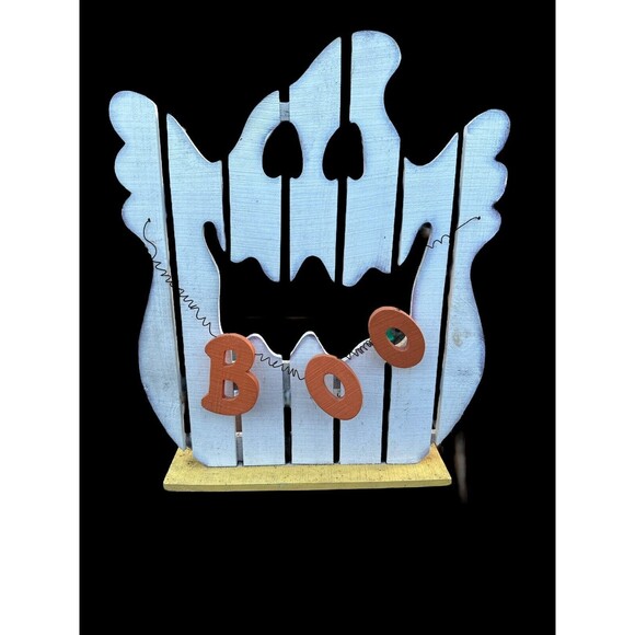 Halloween Ghost Carved and Painted BOO sign Wood Art Decoration Rustic 22”x18” - Picture 1 of 6